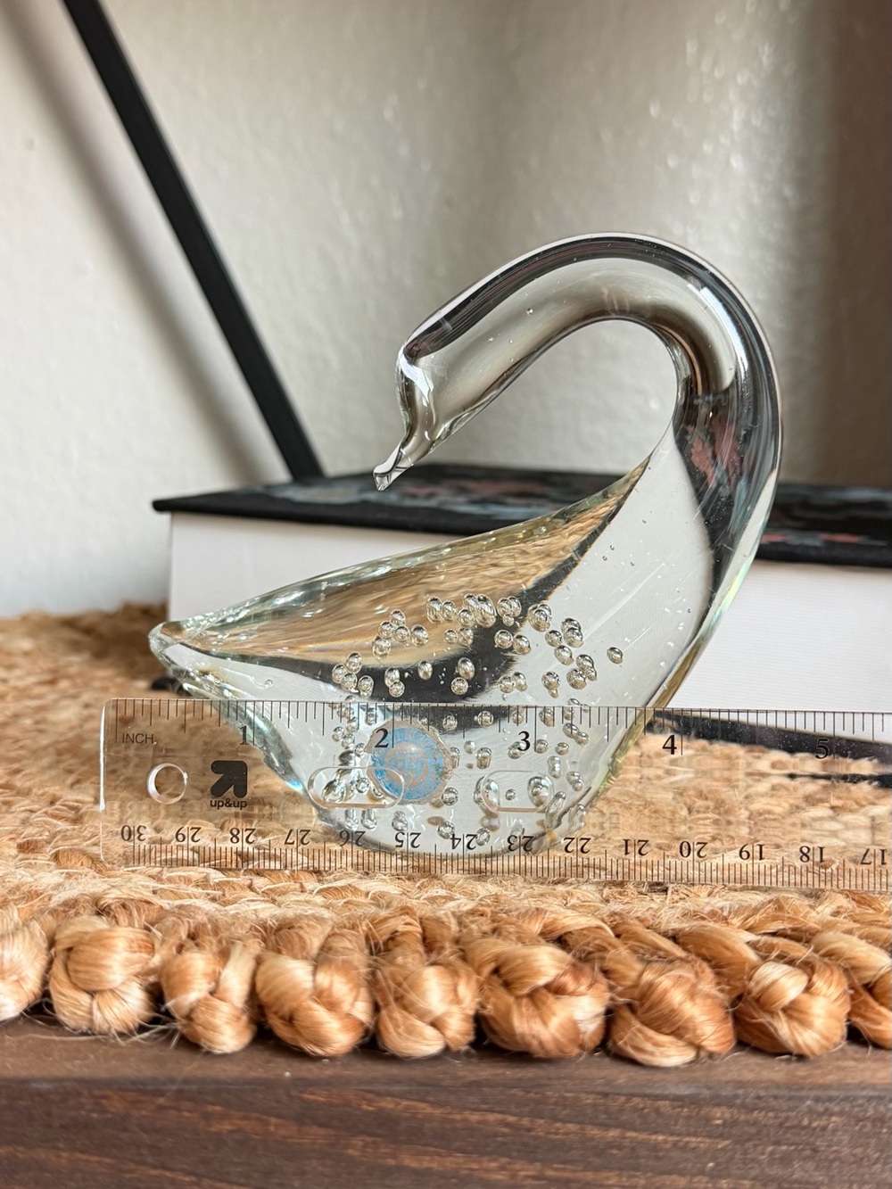 IW Rice and Co Glass Swan Paperweight with Air Bubbles